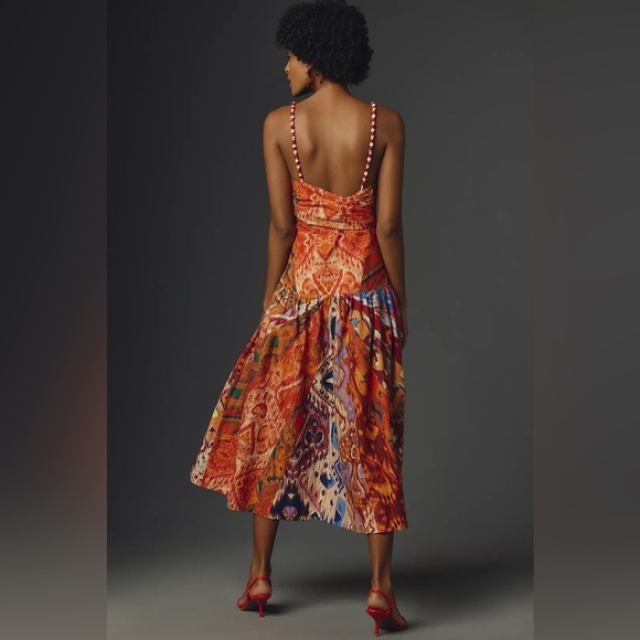 Farm Rio x Anthropologie Sleeveless Midi Dress new size large orange drop waist - Picture 2 of 12